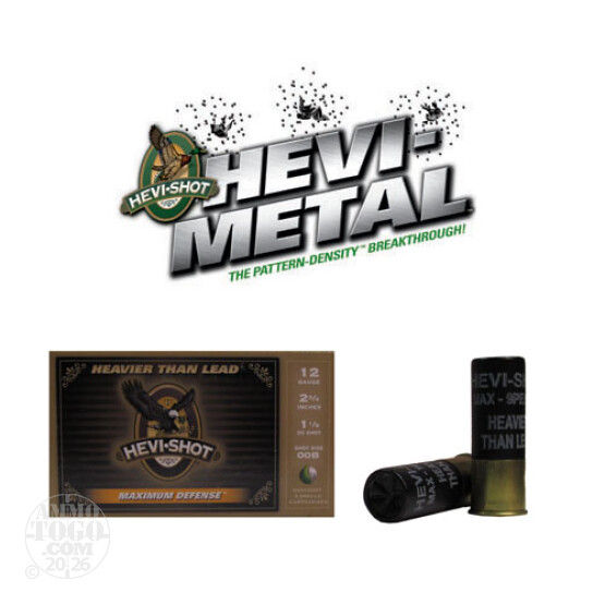5rds - 12 Gauge Hevi-Shot Maximum Defense 2 3/4" 1 1/8oz. 00 Buckshot Ammo