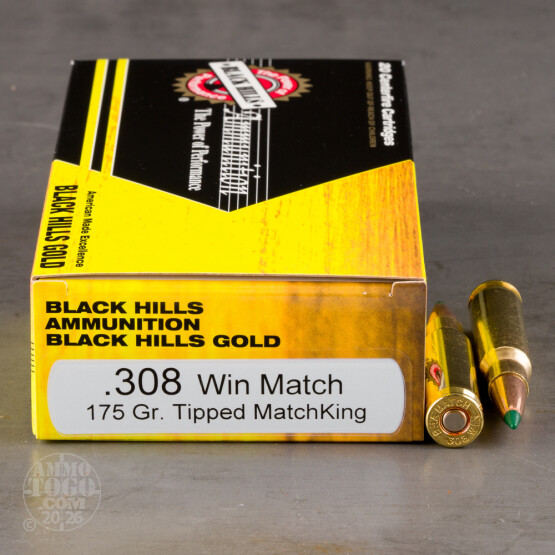 20rds - 308 Win Black Hills Gold 175gr. Tipped Matchking Polymer Tip Ammo