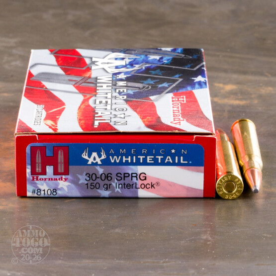 20rds - 30-06 Hornady American Whitetail 150gr. InterLock SP Ammo