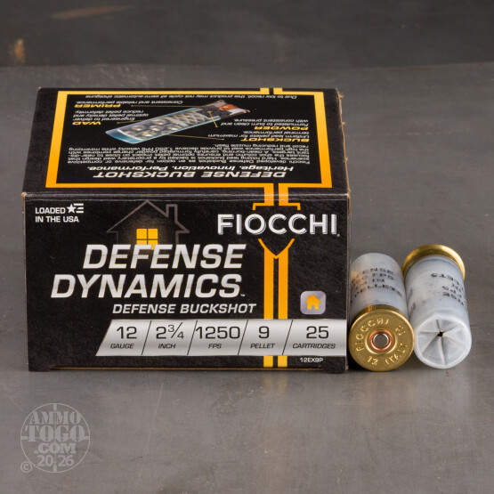 25rds – 12 Gauge Fiocchi 2-3/4" 9 Pellet #1 Buckshot Ammo