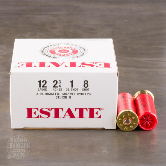 25rds - 12 Gauge Estate 2 3/4" 3 1/4 Dram 1oz. #8 Shot Ammo