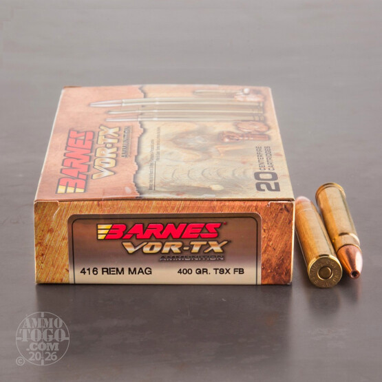 20rds – 416 Rem Mag Barnes VOR-TX 400gr. TSX FB Ammo