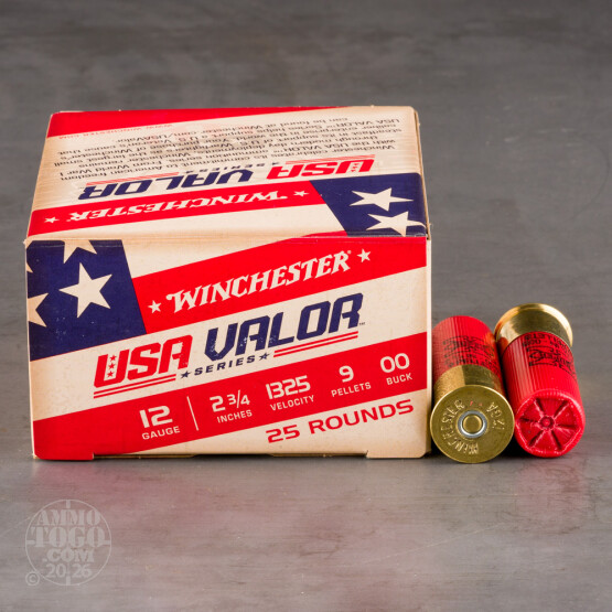 25rds – 12 Gauge Winchester USA VALOR 2-3/4" 9 Pellets 00 Buckshot Ammo