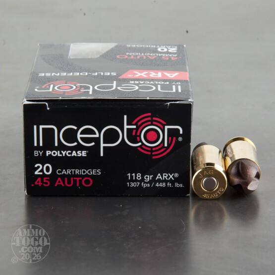 20rds - 45 ACP Inceptor 118gr. ARX Ammo