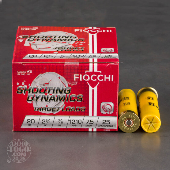25rds – 20 Gauge Fiocchi 2-3/4" 7/8oz. #7.5 Shot Ammo