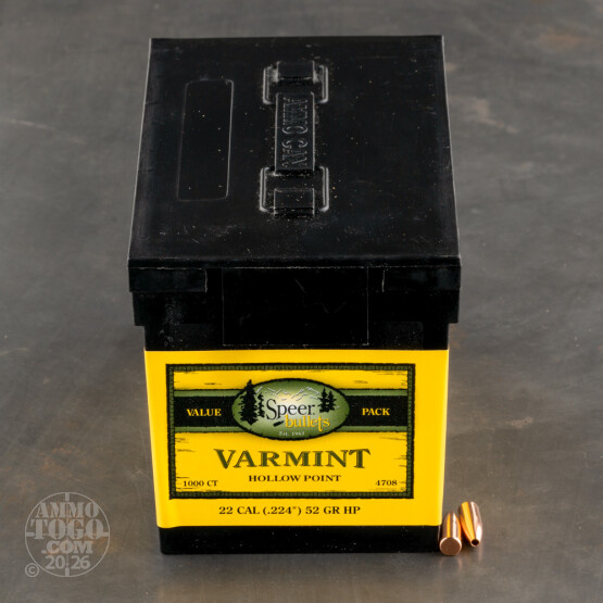 1000pcs - 22 Cal .224" Dia Speer Varmint 52gr. HP Bullets