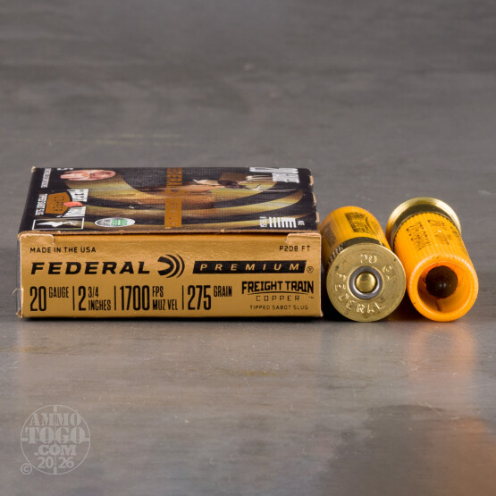 5rds – 20 Gauge Federal Freight Train Copper 2-3/4" 275gr Sabot Slug Ammo