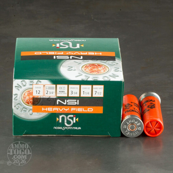 25rds - 12 Gauge NobelSport Hunting 2 3/4" 3 1/4 Dram 1 1/4oz. #7 1/2 Shot Ammo