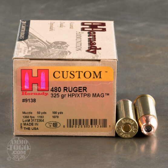 20rds - 480 Ruger Hornady Custom 325gr. XTP Hollow Point Ammo