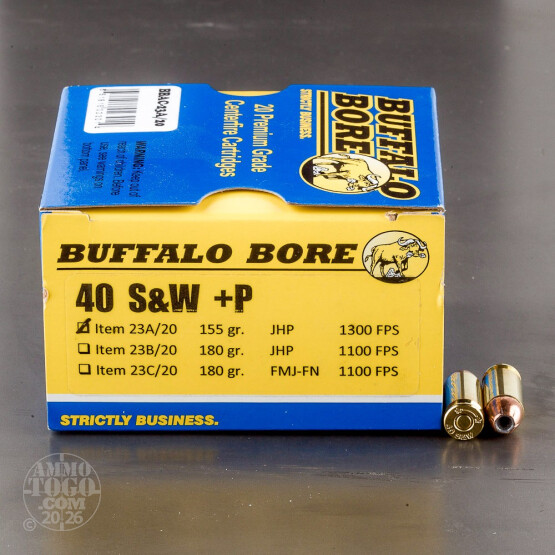 20rds - 40 S&W Buffalo Bore 155gr. +P JHP Ammo