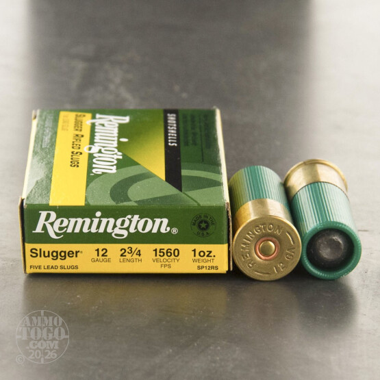 5rds - 12 Gauge Remington Slugger 2 3/4" 1oz. Rifled Slug Ammo