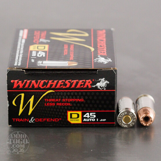 20rds - 45 ACP Winchester W Train & Defend 230gr. JHP Ammo