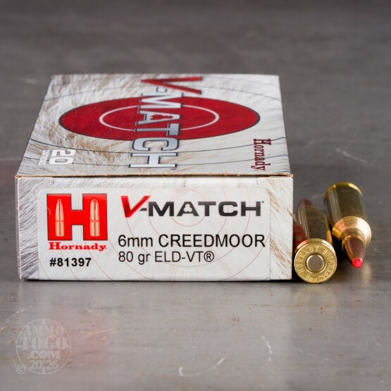 20rds – 6mm Creedmoor Hornady V-Match 80gr. ELD-VT Ammo