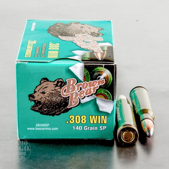 20rds - .308 Brown Bear 140gr. Soft Point Ammo