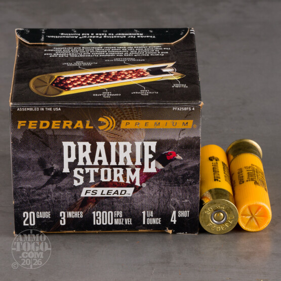 25rds – 20 Gauge Federal Prairie Storm FS Lead 3" 1-1/4oz. #4 Shot Ammo