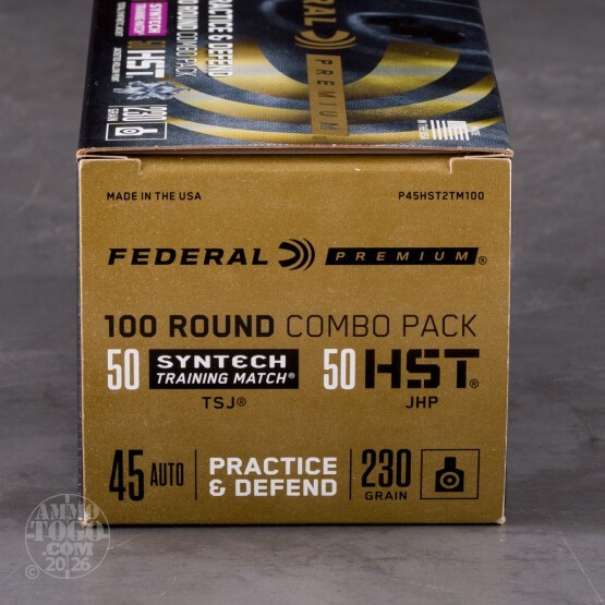 100rds – 45 ACP Federal Practice & Defend 230gr. HST JHP & Syntech TSJ Ammo
