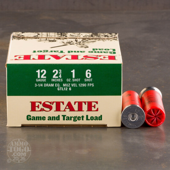 25rds - 12 Gauge Estate 2 3/4" 3 1/4 Dram 1oz. #6 Shot Ammo