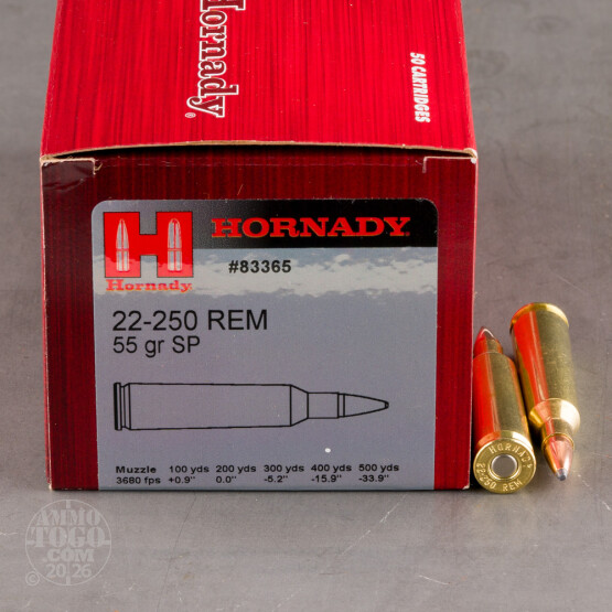 50rds – 22-250 Hornady 55gr. SP Ammo