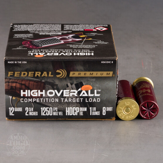 25rds – 12 Gauge Federal High Over All 2-3/4" 1-1/8oz. #8 Shot Ammo