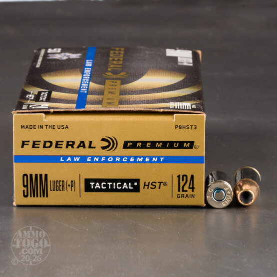 50rds - 9mm Federal LE Tactical HST 124gr. +P HP Ammo
