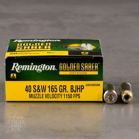 20rds – 40 S&W Remington Golden Saber Defense 165gr. BJHP Ammo