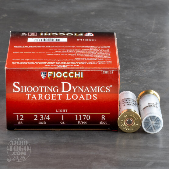 250rds - 12 Gauge Fiocchi Target Shooting Dynamics 2 3/4" 1oz. #8 Shot Ammo