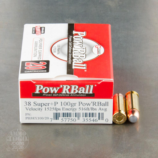 20rds - 38 Super Auto Corbon Pow'RBall 100gr. +P Ammo