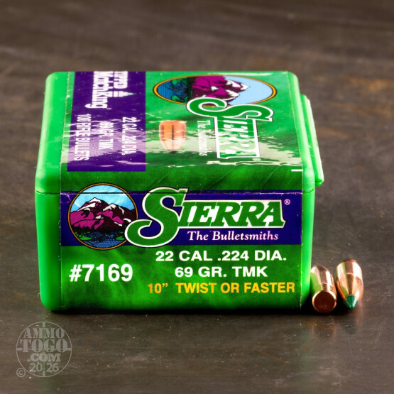 500pcs - 22 Cal .224" Dia Sierra Tipped MatchKing 69gr. PT Bullets