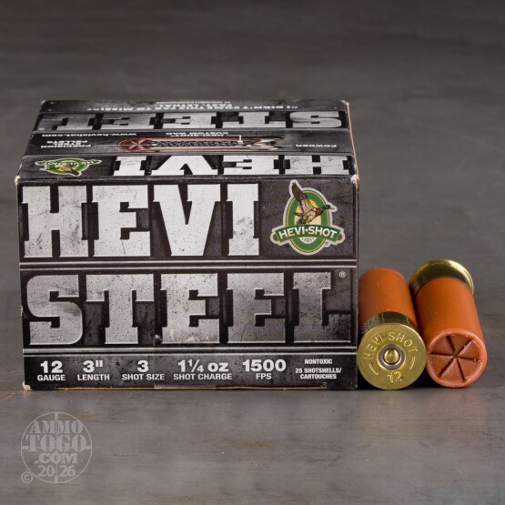 25rds – 12 Gauge Hevi-Steel 3" 1-1/4oz. #3 Steel Shot Ammo
