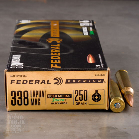 20rds – 338 Lapua Federal Gold Medal 250gr. MatchKing HPBT Ammo