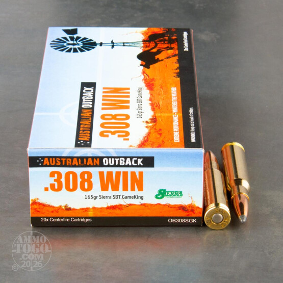 20rds - .308 Win Australian Outback 165gr. Sierra GameKing SP BT Ammo