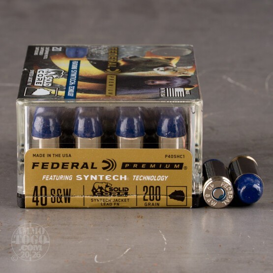 20rds – 40 S&W Federal Solid Core 200gr. Hard Cast Ammo