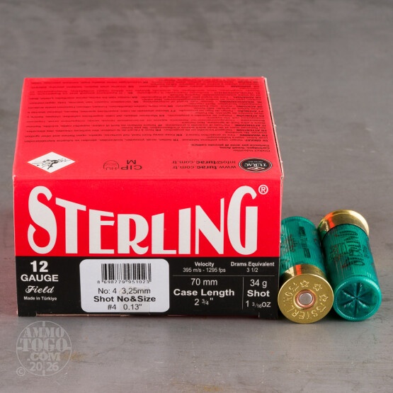 25rds – 12 Gauge Sterling 2-3/4" 1-3/16oz. #4 Shot Ammo