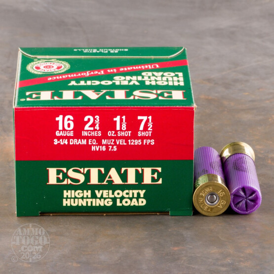 25rds - 16 Gauge Estate HV Hunting 2-3/4" 1-1/8oz. #7-1/2 Shot Ammo