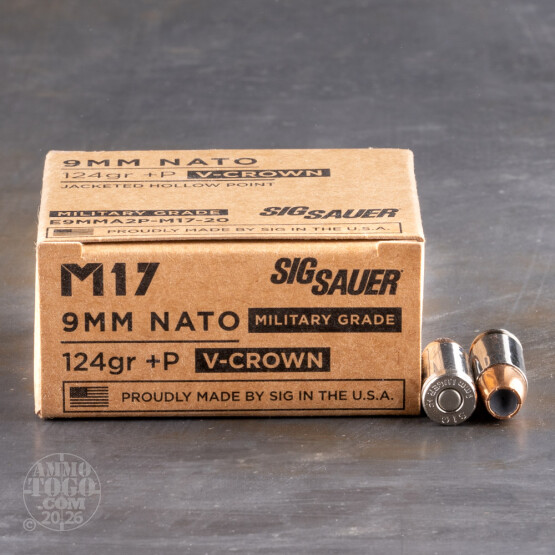 20rds – 9mm - +P Sig Sauer Elite M17 124gr. V-Crown JHP Ammo