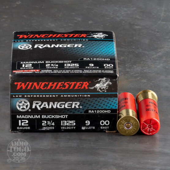 25rds - 12 Gauge Winchester Ranger Full Power 9 Pellet 00 Buckshot Ammo