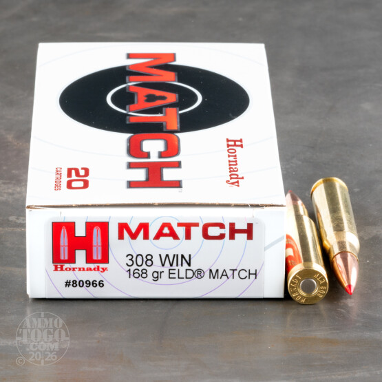 20rds – 308 Win Hornady Match 168gr. ELD Match Ammo