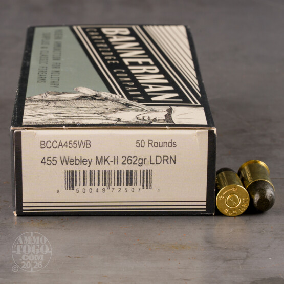 50rds – 455 Webley Mk II Bannerman 262gr. LRN Ammo