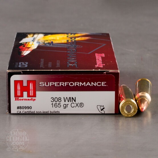 20rds – 308 Win Hornady Superformance 165gr. CX Ammo