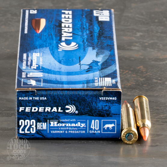 20rds – 223 Rem Federal Varmint & Predator 40gr. V-MAX Ammo