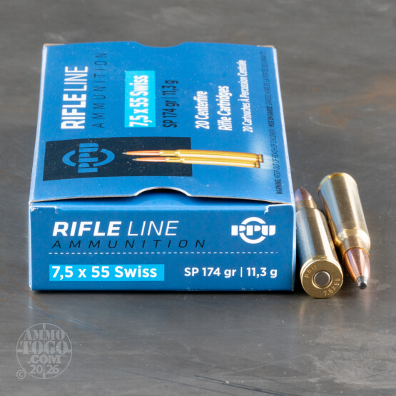 20rds - 7.5 Swiss Prvi Partizan 174gr. Soft Point Ammo