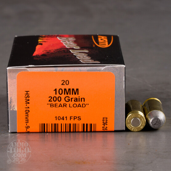 20rds – 10mm HSM Bear Load 200gr. RNFP Ammo