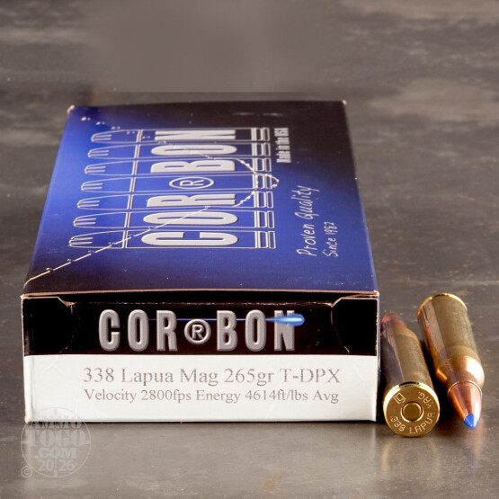 20rds - .338 Lapua Corbon 265gr T-DPX Polymer Tip Hunter