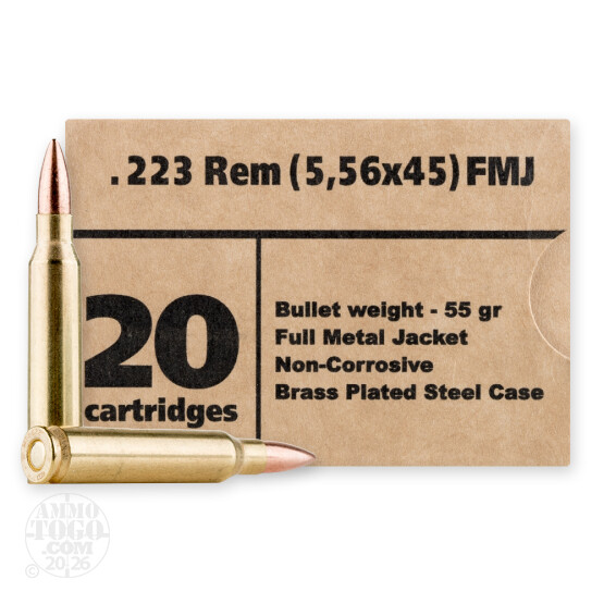 500rds – 223 Rem Barnaul 55gr. FMJ Ammo **STEEL CASES**
