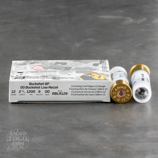 5rds – 12 Gauge Rio Royal Buck Low Recoil 2-3/4" 9-Pellet 00 Buckshot Ammo 