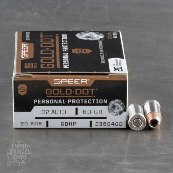 20rds – 32 Auto Speer Gold Dot 60gr. JHP Ammo