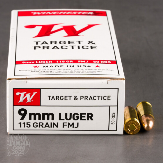 50rds - 9mm Winchester USA 115gr. FMJ Ammo