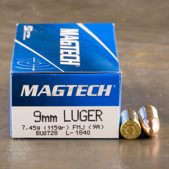 50rds - 9mm MAGTECH 115gr. FMJ Ammo