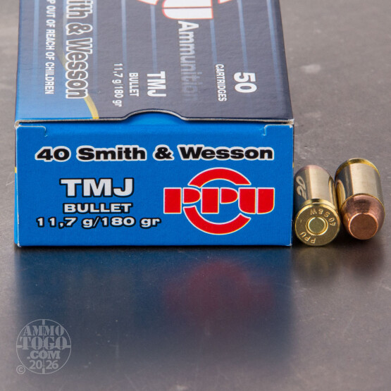 50rds - 40 S&W Prvi Partizan 180gr. TMJ Ammo