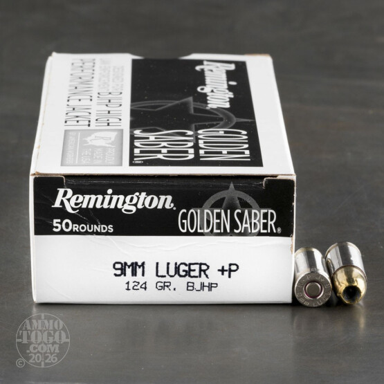 50rds – 9mm +P Remington Golden Saber 124gr. BJHP Ammo